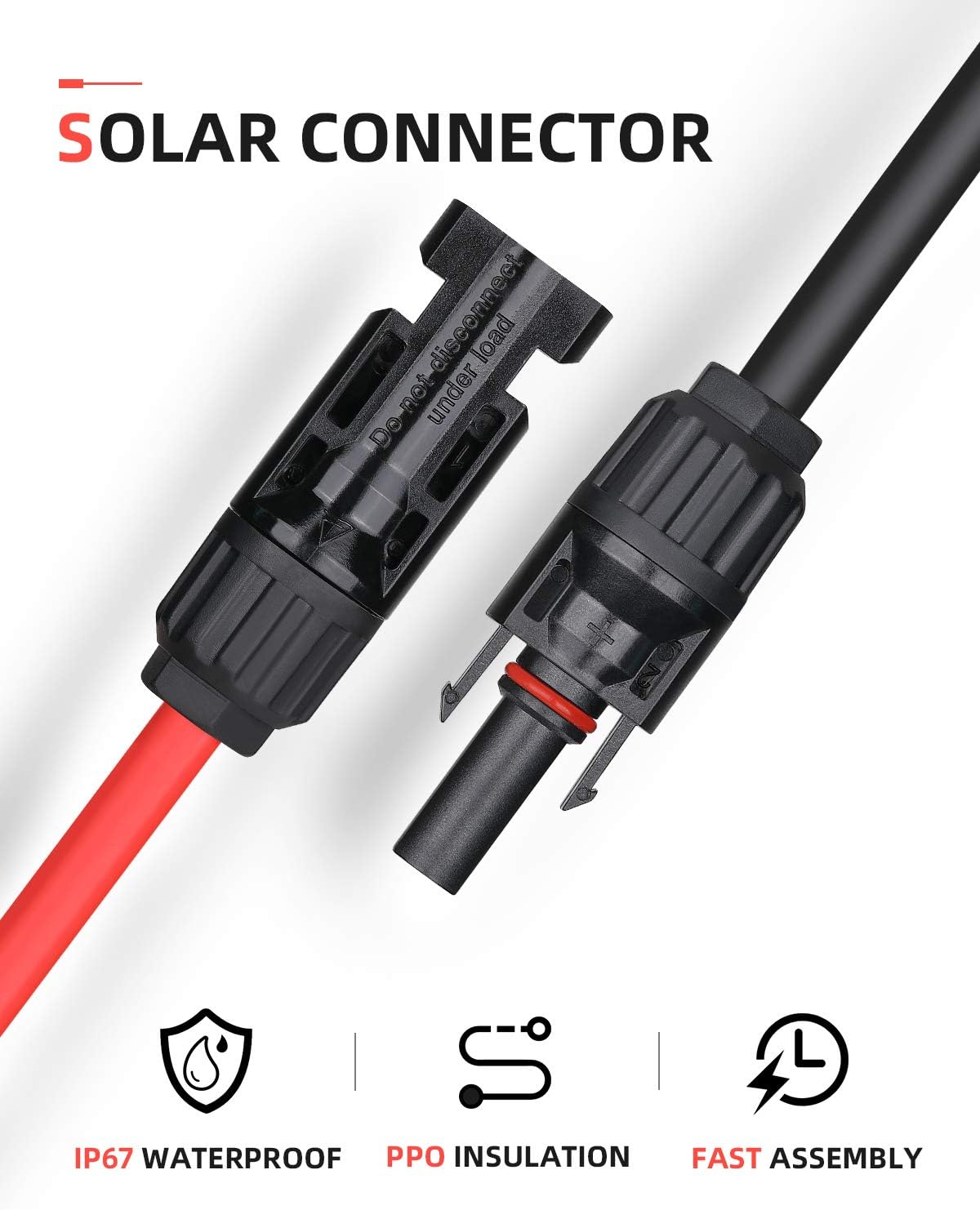 40 Feet 10AWG Solar Extension Cable with Connectors L525797