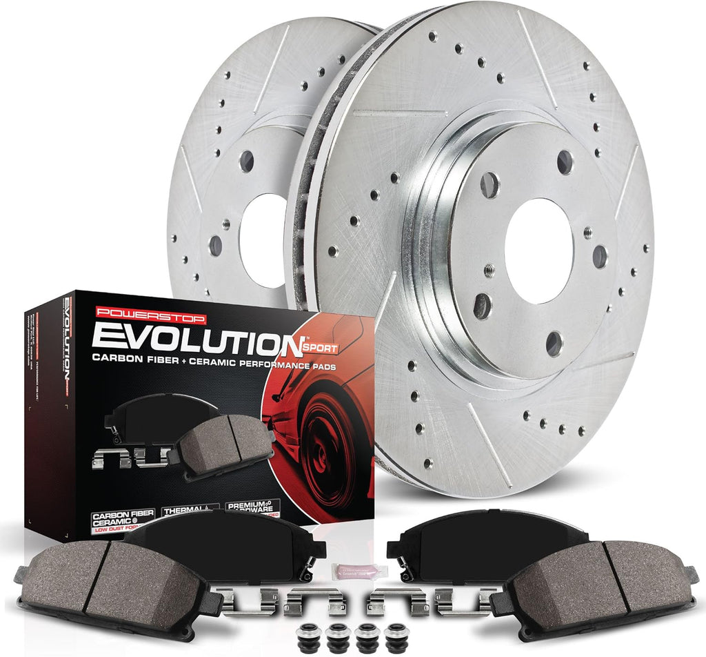 Front Z23 Carbon Fiber Brake Pads with Drilled & Slotted Brake Rotors Kit T212