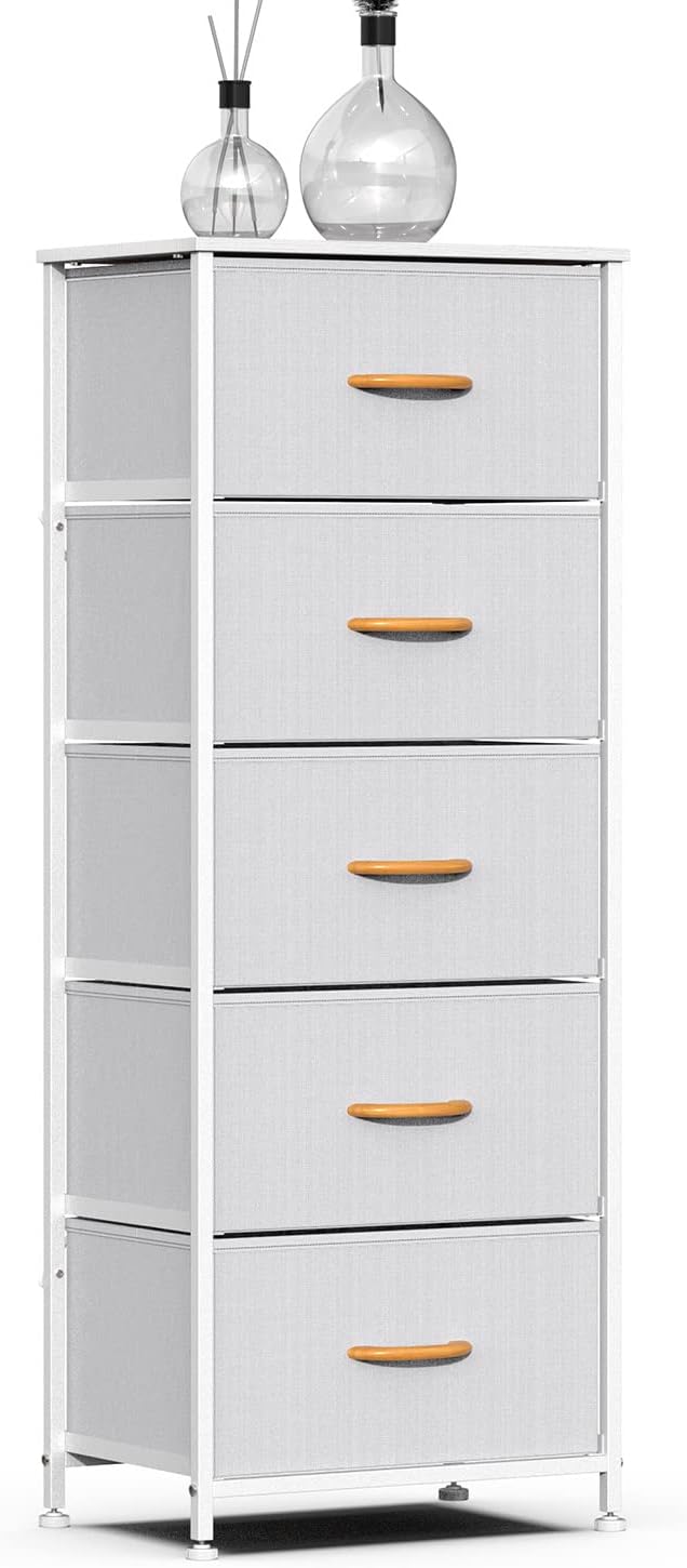 Charcoal 5 Drawer Fabric Dresser Tower R214