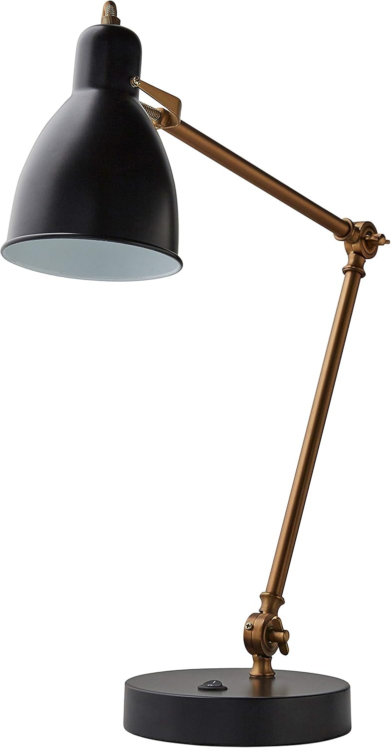 Adjustable Task Table Lamp with USB Port, Black and Brass Y920530