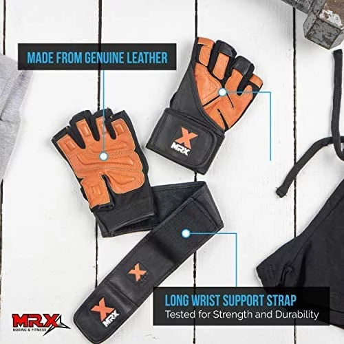Weight Lifting Gloves Long Wrist Strap Black / Red M D33021