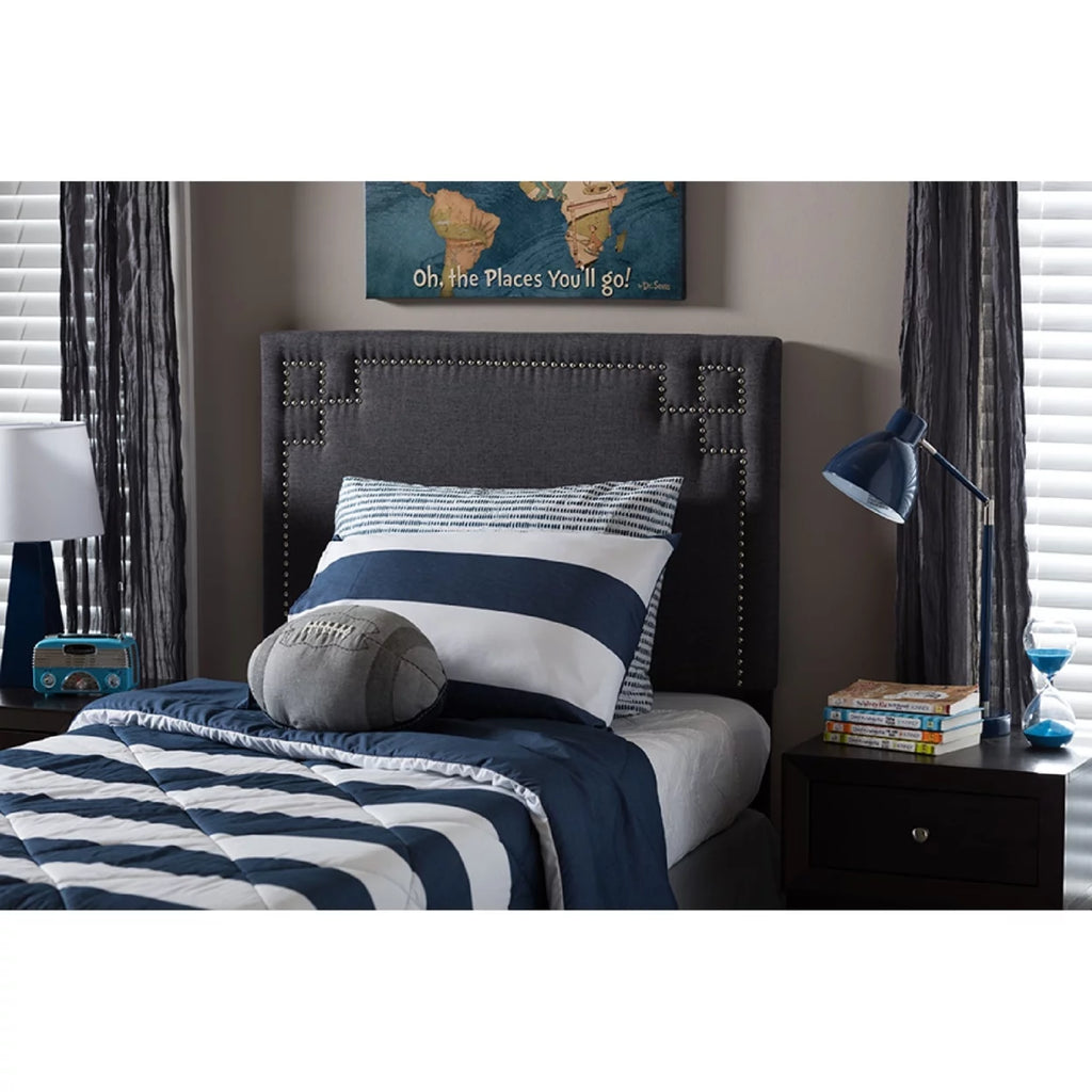 Dark Grey Fabric Upholstered Twin Size Headboard H632767