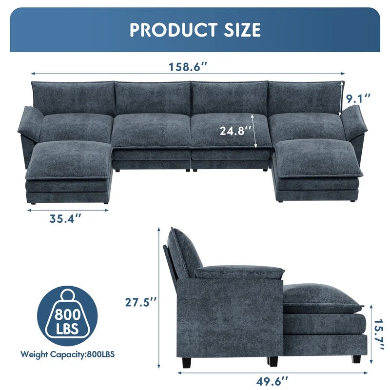 3 Seats L-Shaped Sectional Sofa with Movable Ottoman C662082
