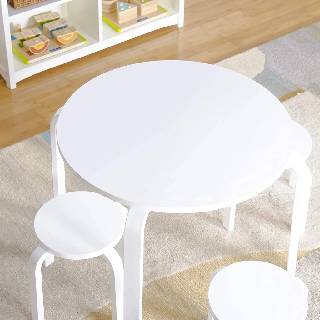 White Stacking Bentwood Kids Table and Chairs Set S692755