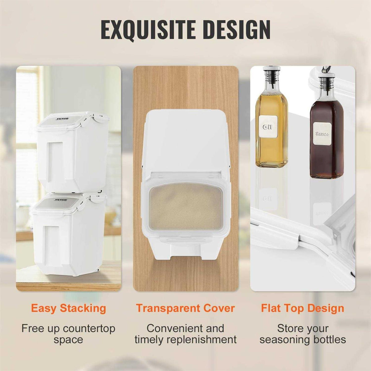 15L Ingredient Storage Dispenser Bin with Measuring Cups M9349