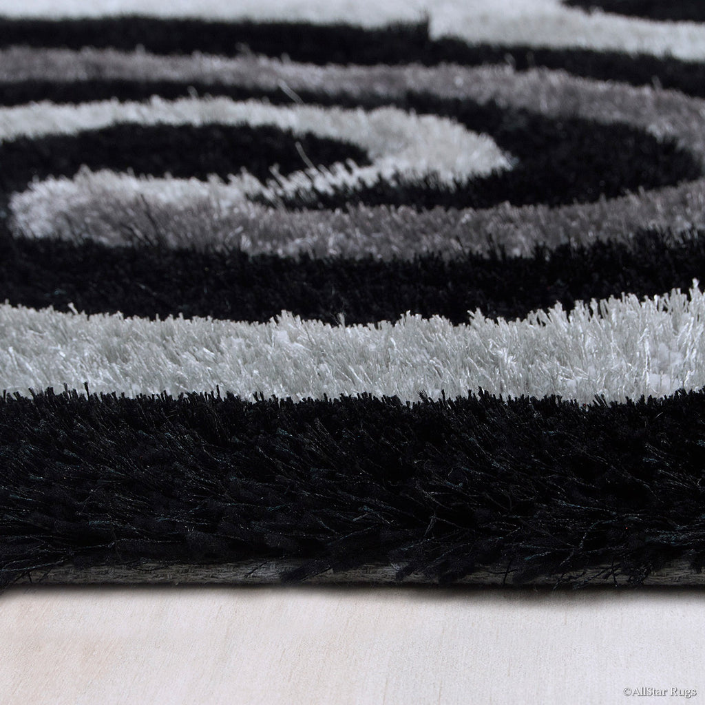Grey Shaggy Area Rug with 3D Black Spiral Design 5' x 7' W45948