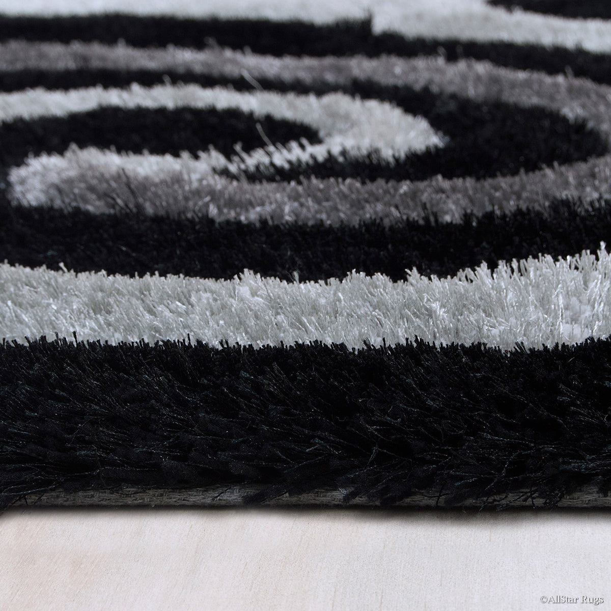 Grey Shaggy Area Rug with 3D Black Spiral Design 5' x 7' W45948
