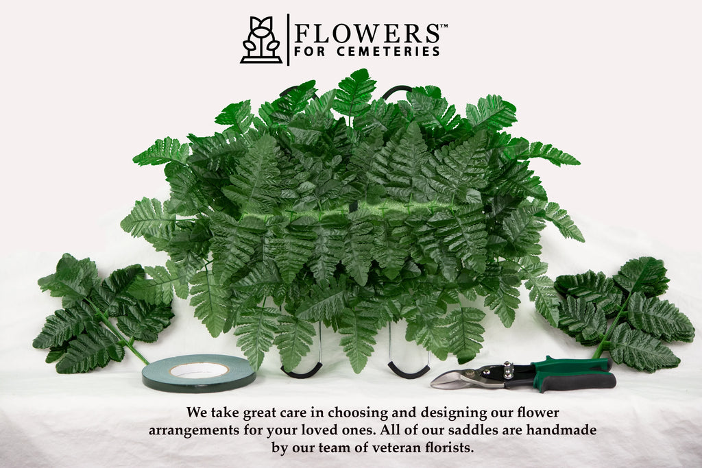 Cemetery Saddle with Red Yellow Purple Wildflowers M655