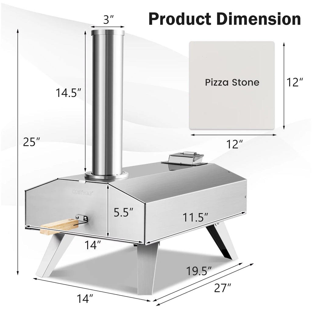 Portable Stainless Steel Wood Pellet Pizza Oven with 12” Pizza Stone N759