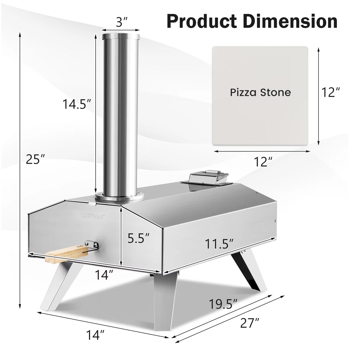 Portable Stainless Steel Wood Pellet Pizza Oven with 12” Pizza Stone N759