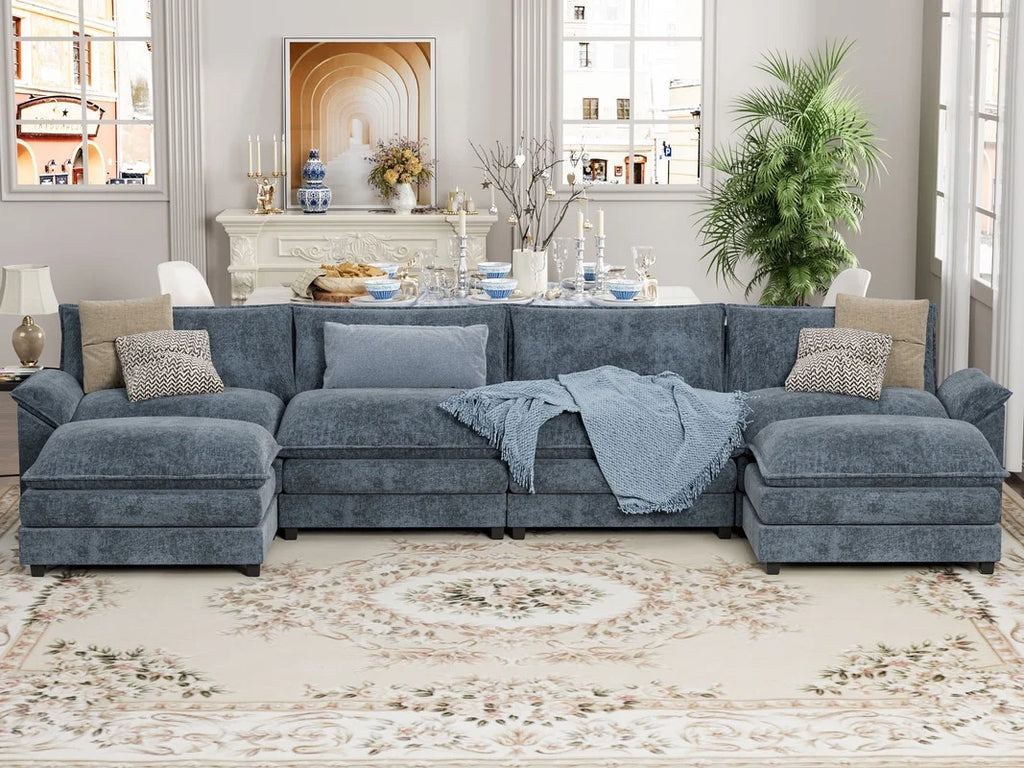 3 Seats L-Shaped Sectional Sofa with Movable Ottoman C662082