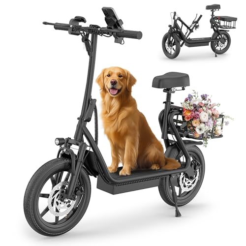 Electric Scooter with Seat, 500W Motor, 14'' Tires, Foldable D67081