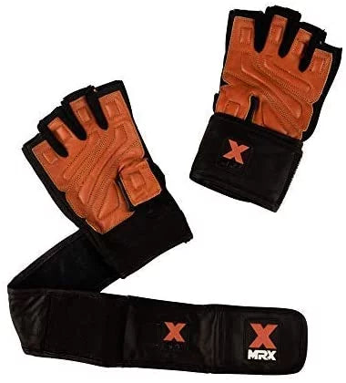 Weight Lifting Gloves Long Wrist Strap Black / Red M D33021