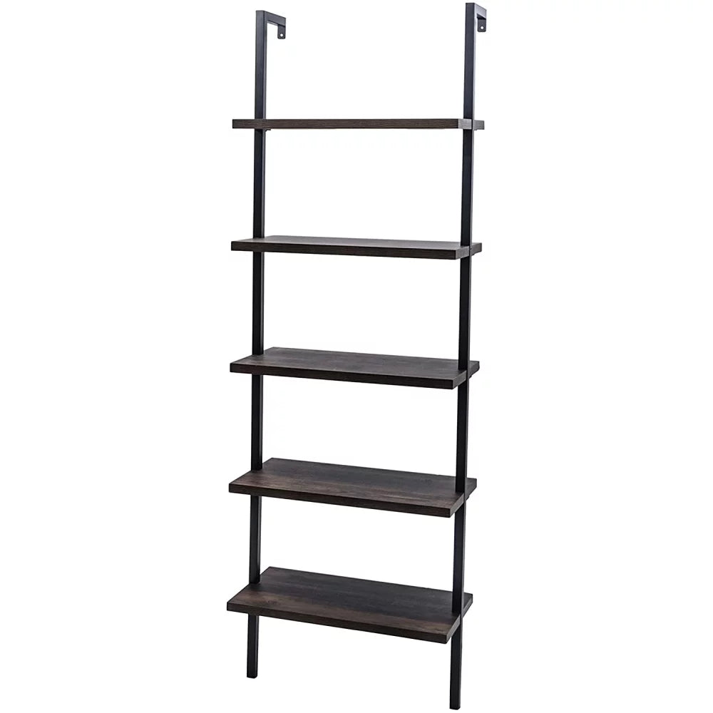 5-Shelf Wood Ladder Bookcase with Metal Frame P443