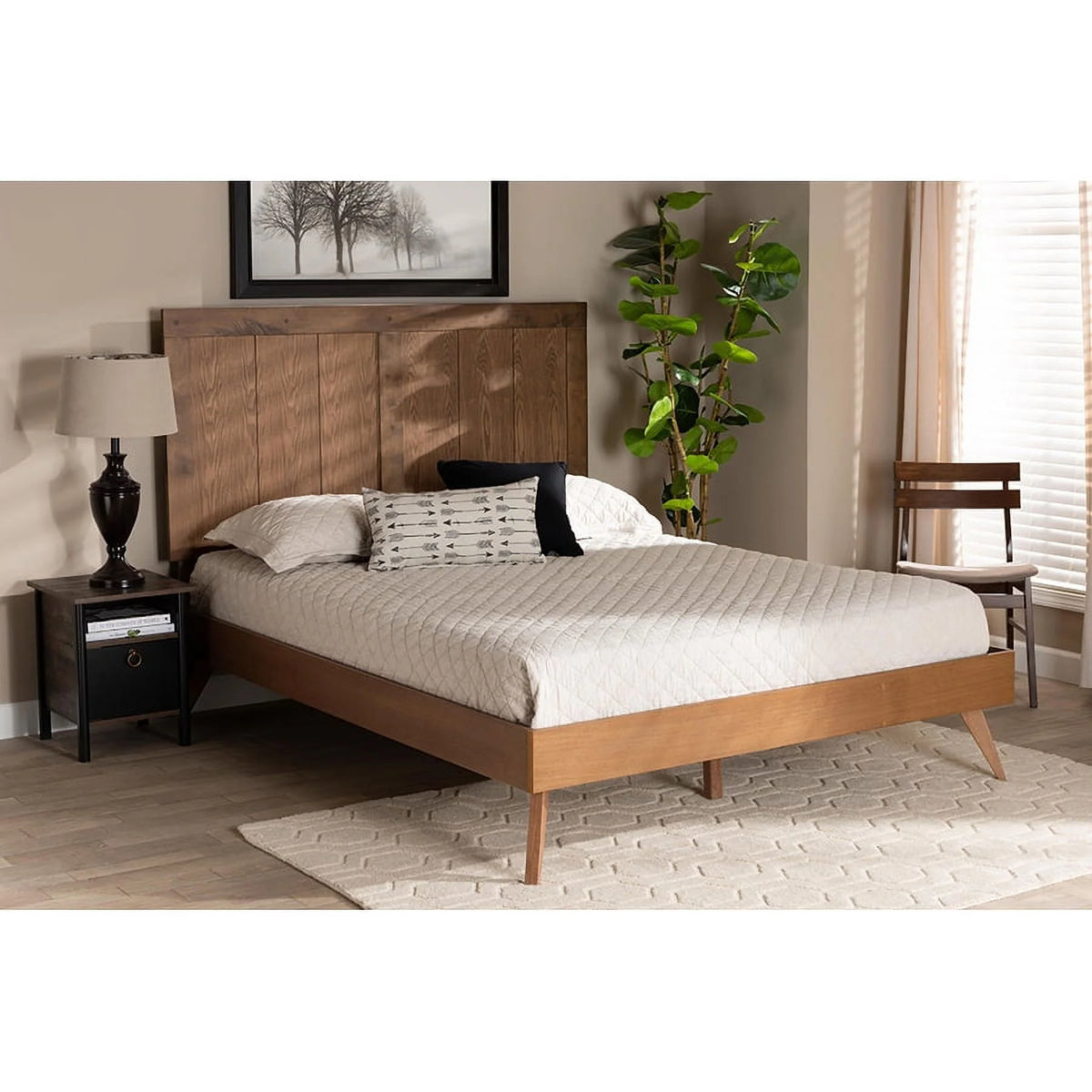 Ash Walnut Finished Wood Full Size Platform Bed V2165