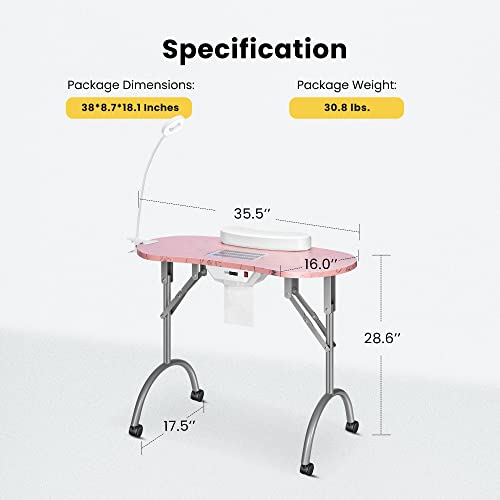 Portable Manicure Nail Table with Dust Collector, LED Lamp, Carry Bag, White X24622