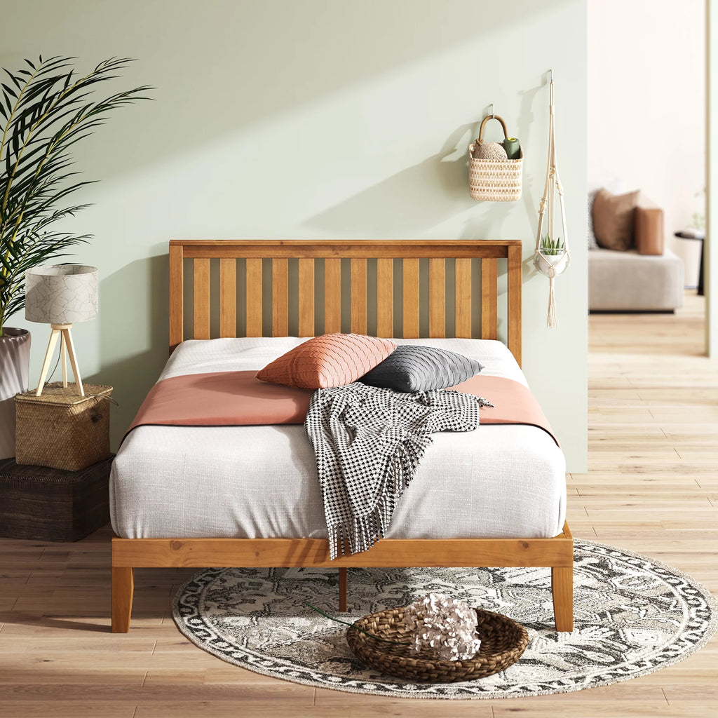 Wood Platform Bed with Headboard, Full Q980