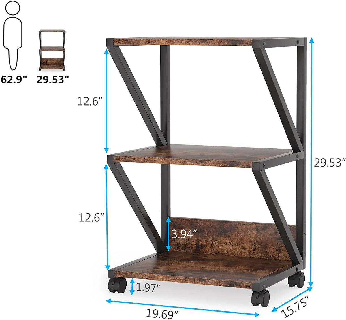 3-Tier Rolling Printer Cart with Storage Shelf N592415
