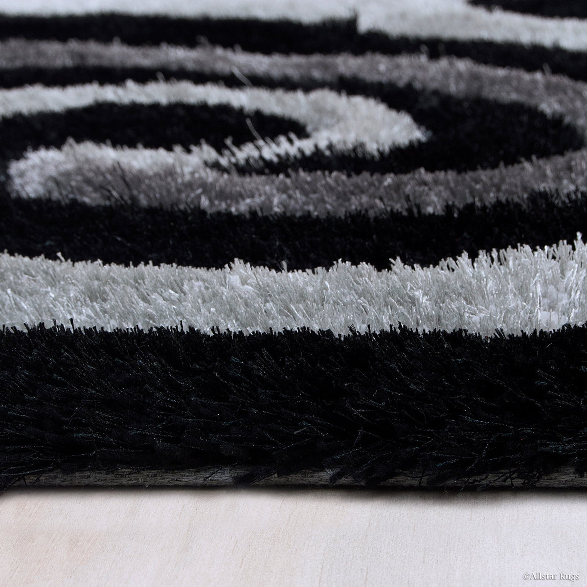 Grey Shaggy Area Rug with 3D Black Spiral Design 5' x 7' W45948