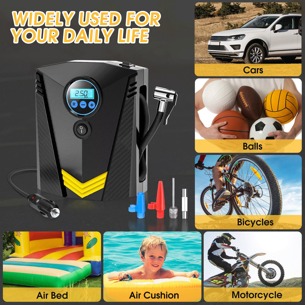 Portable 12V DC 150PSI Air Compressor Tire Inflator with LED Light Gauge W259