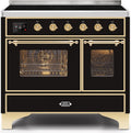 40 Induction Range with Electric Oven in Glossy Black with Brass Trim A363