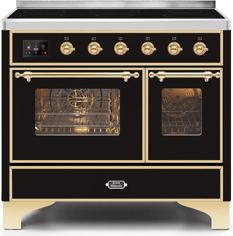 40 Induction Range with Electric Oven in Glossy Black with Brass Trim A363