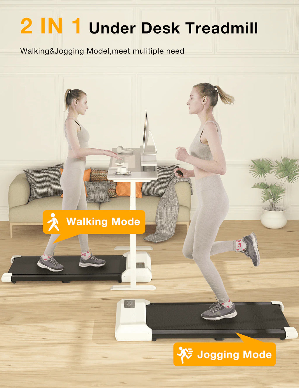 2 in 1 Under Desk Treadmill with Remote Control and LED Display L5149