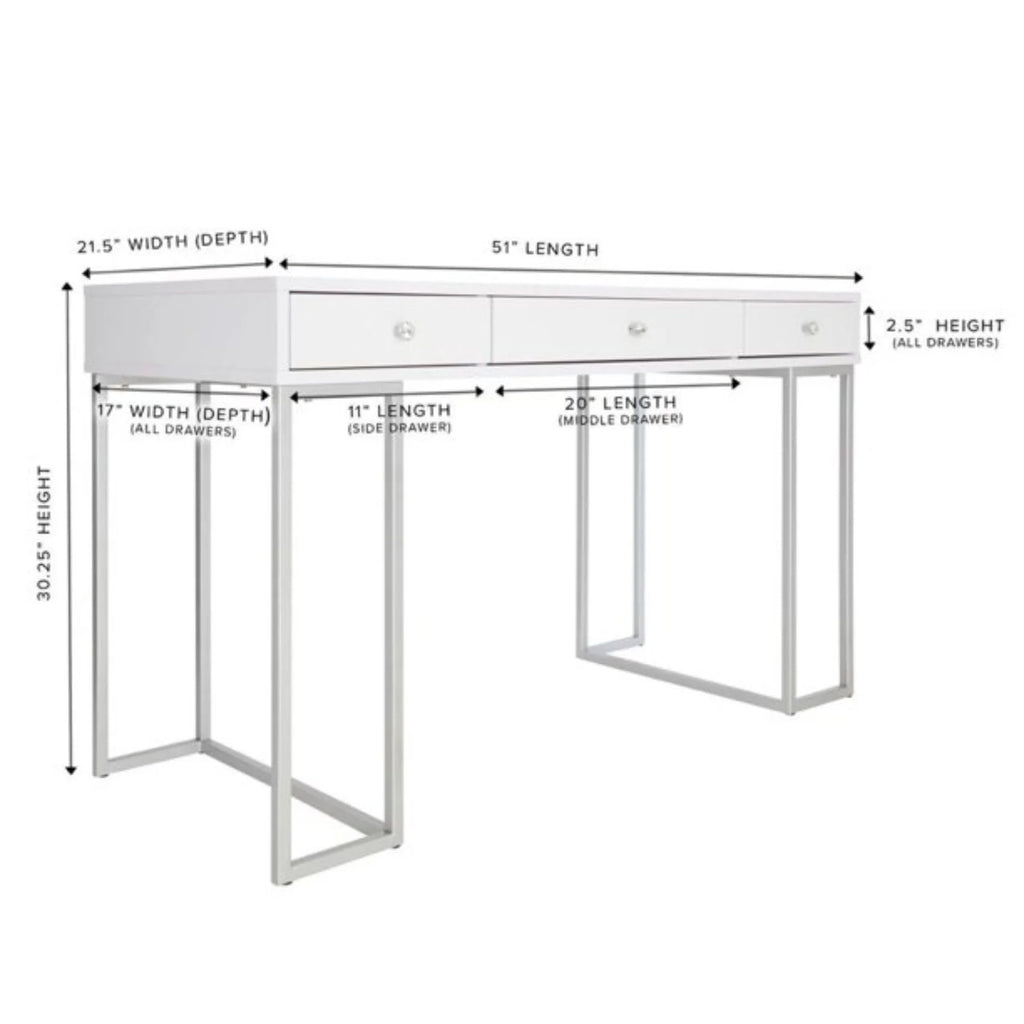 White Modern Makeup Desk with 3 Drawers B691