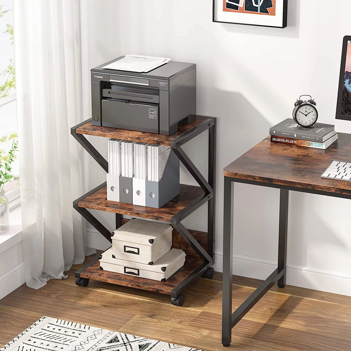 3-Tier Rolling Printer Cart with Storage Shelf N592415
