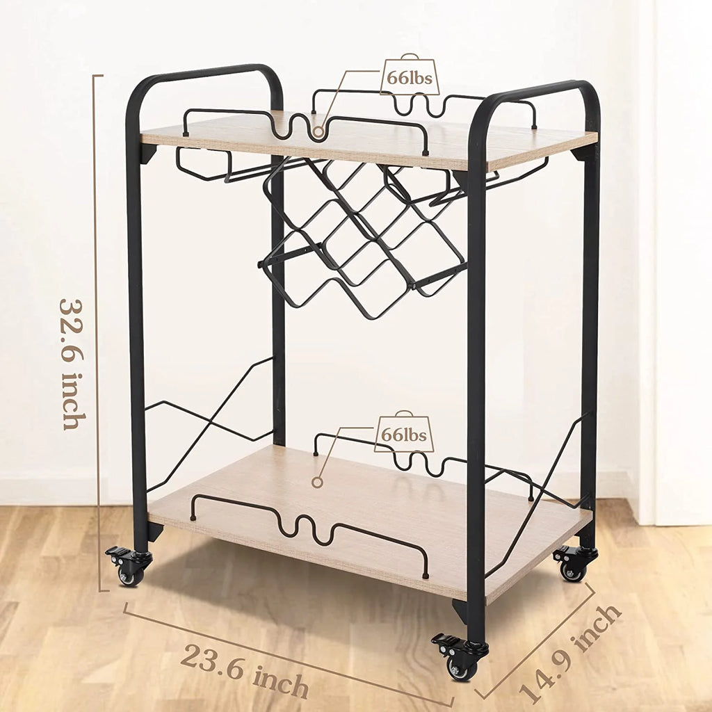 2-Tier Mobile Bar Cart with Wine Racks and Glass Holders D200322