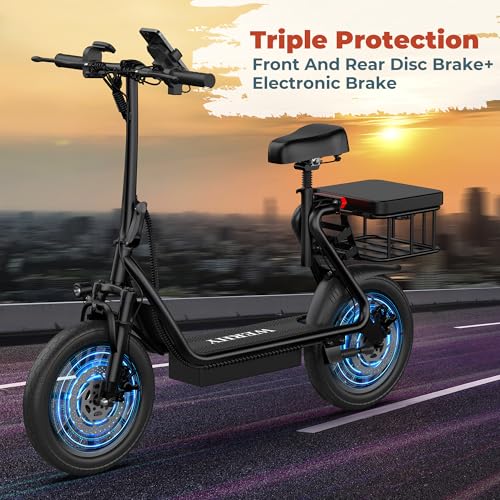 Electric Scooter with Seat, 500W Motor, 14'' Tires, Foldable D67081
