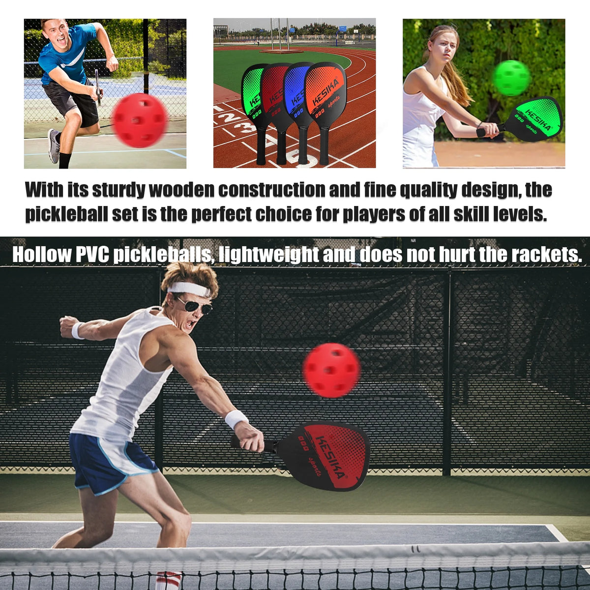 Pickleball Paddle Set 2 Rackets & 4 Balls with Carrying Bag K49573
