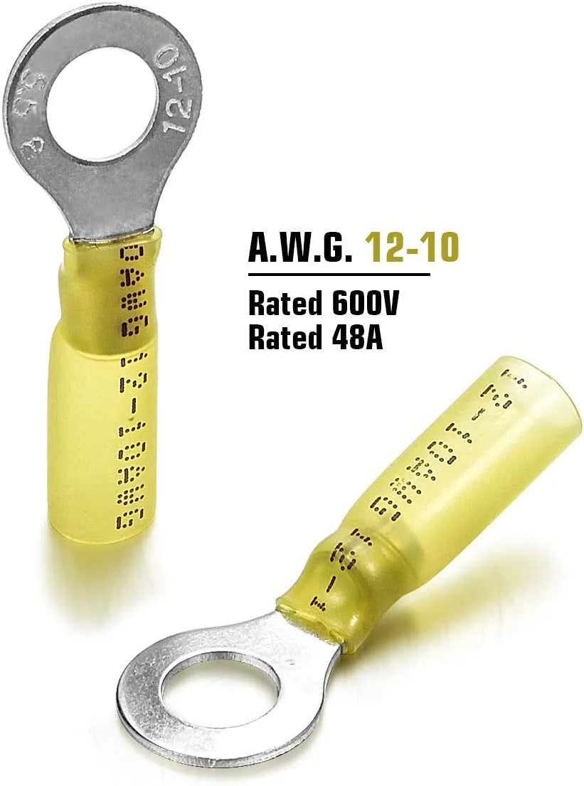 100PCS Heat Shrink Crimp Ring Connectors 5/16" Yellow 12-10 AWG A906775