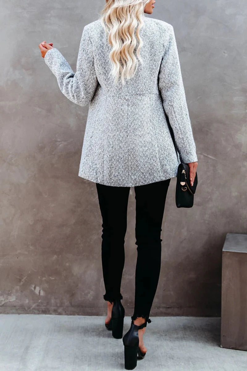 Solid Mandarin Collar Outerwear B77048
