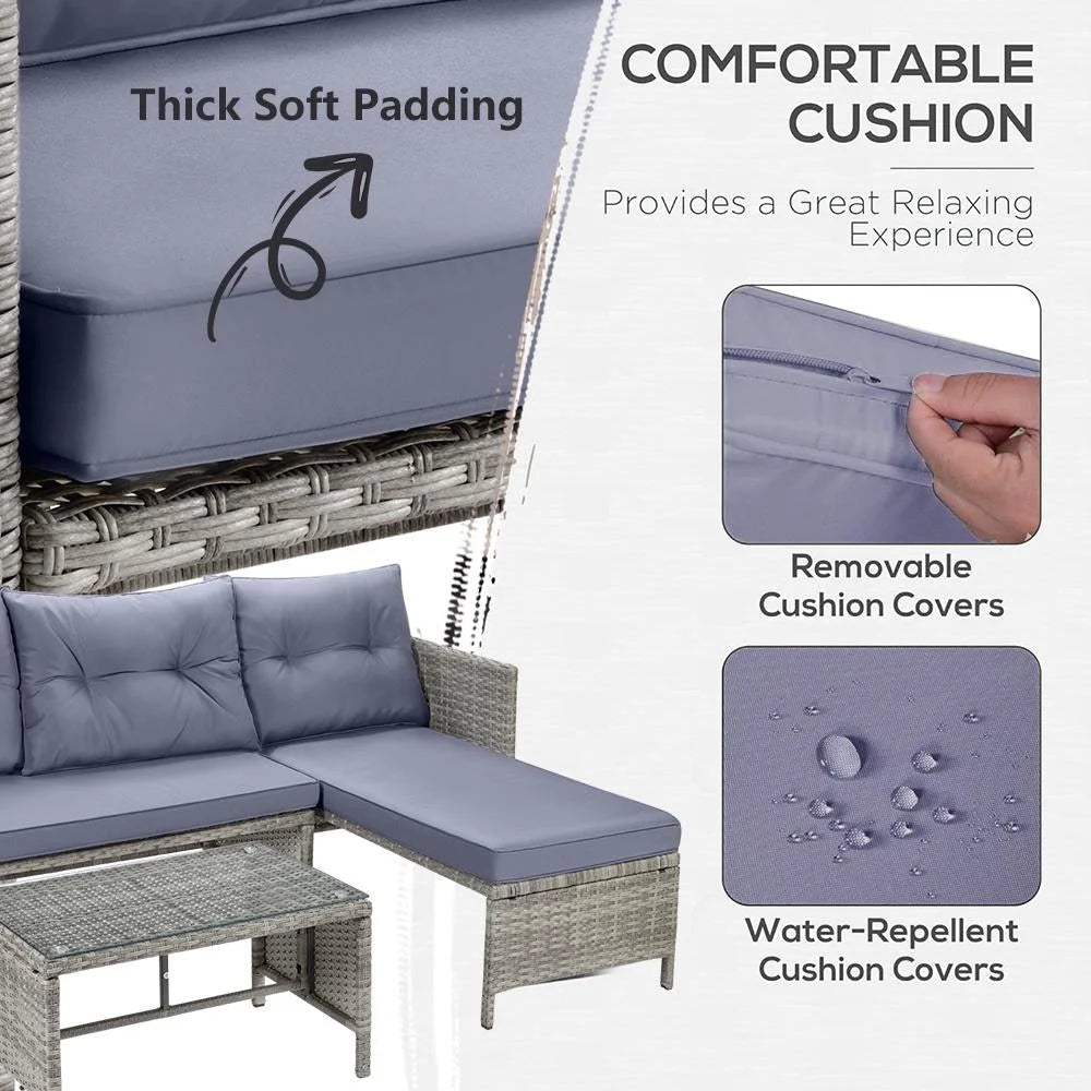 4 Piece PE Rattan Patio Sofa Set with Glass Table U995793