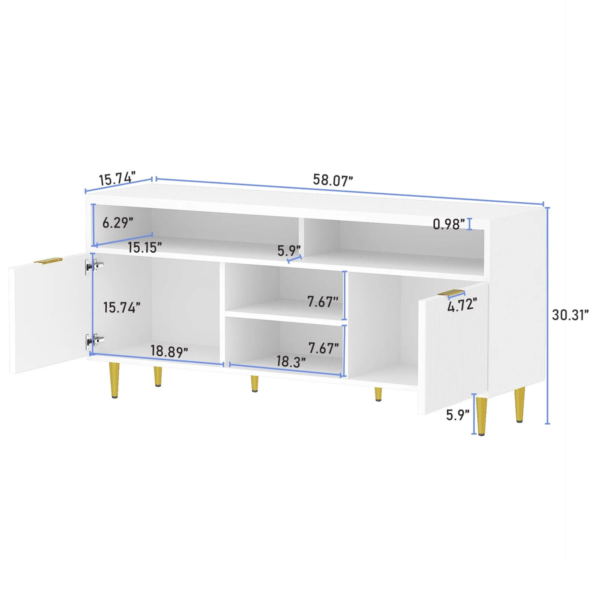 White Wood TV Stand for 55 60 65 inch TV B37891