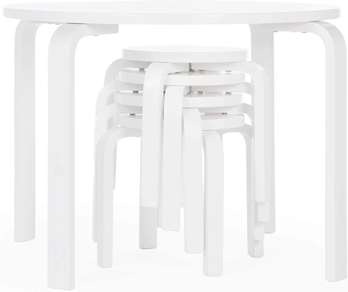 White Stacking Bentwood Kids Table and Chairs Set S692755