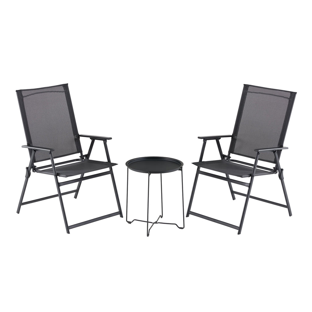 3-Piece Steel and Sling Folding Outdoor Bistro Set, Black B978551