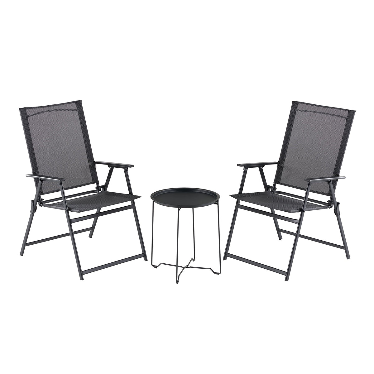 3-Piece Steel and Sling Folding Outdoor Bistro Set, Black B978551