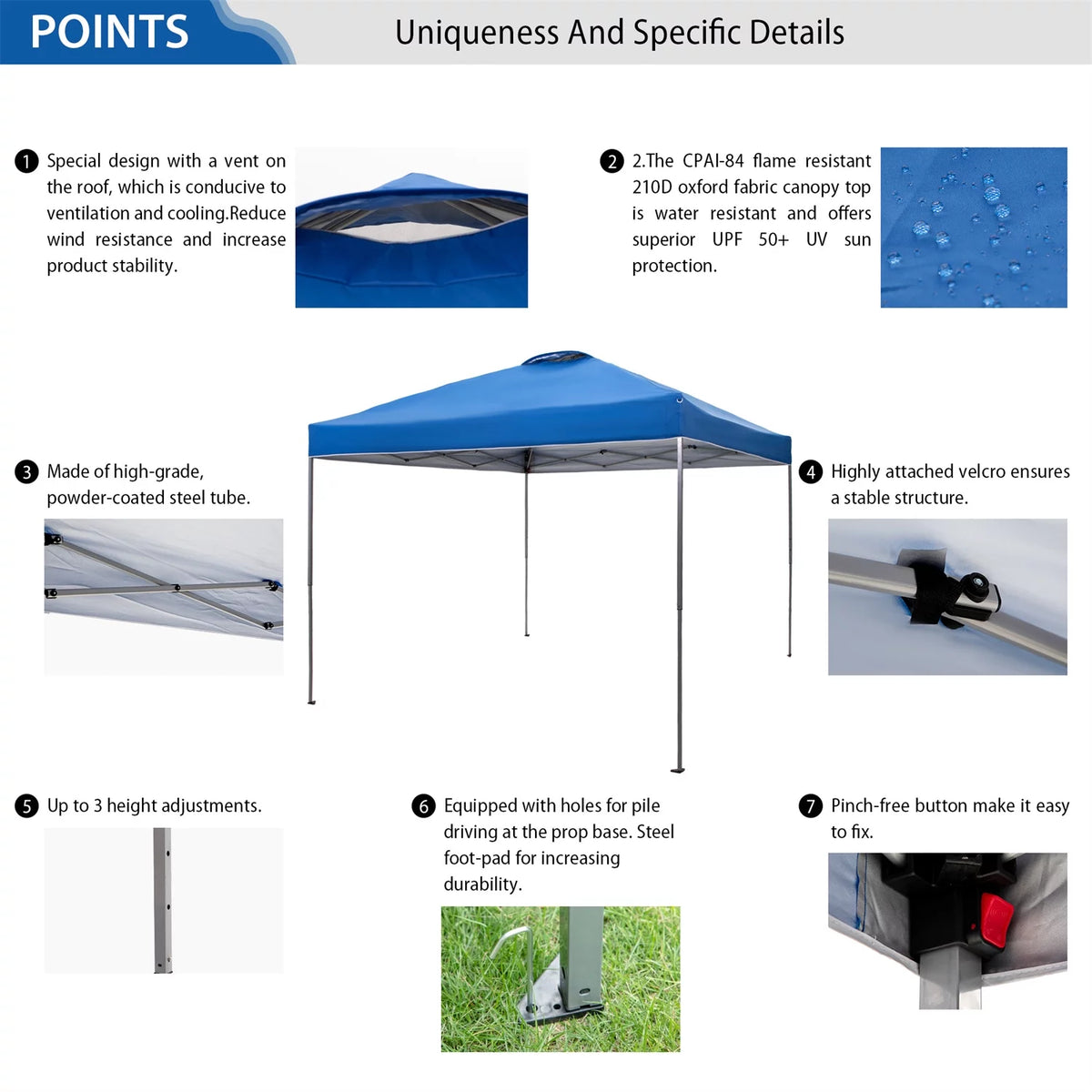 10x10ft Pop-up Canopy Tent with Wheeled Bag - Blue S3685