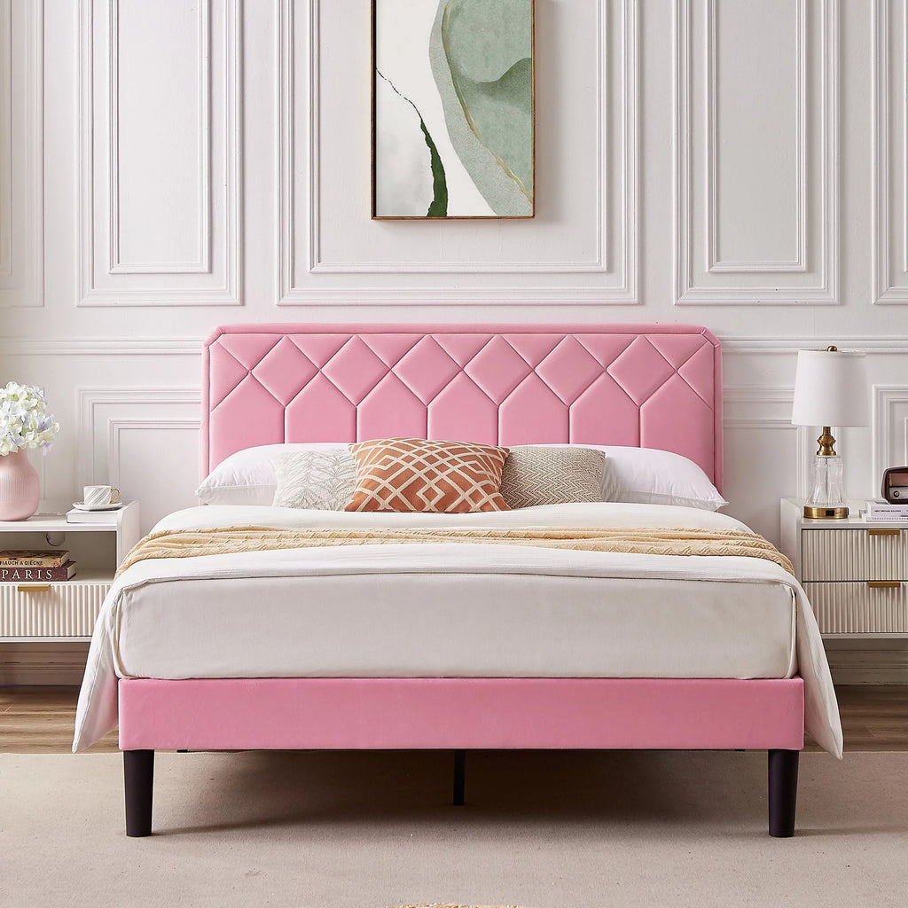 Twin Size Upholstered Platform Bed Frame with Adjustable Headboard Q402918