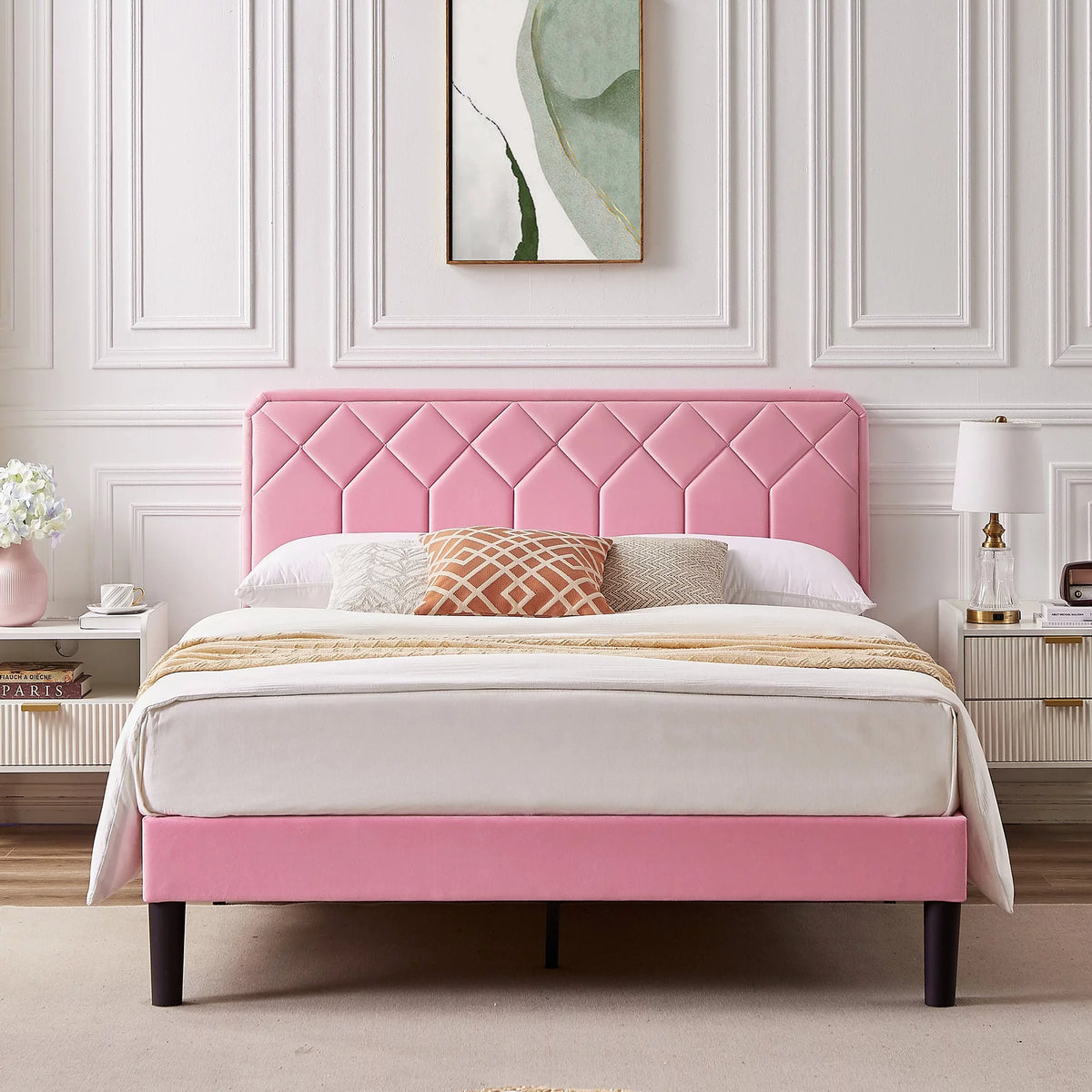 Twin Size Upholstered Platform Bed Frame with Adjustable Headboard Q402918