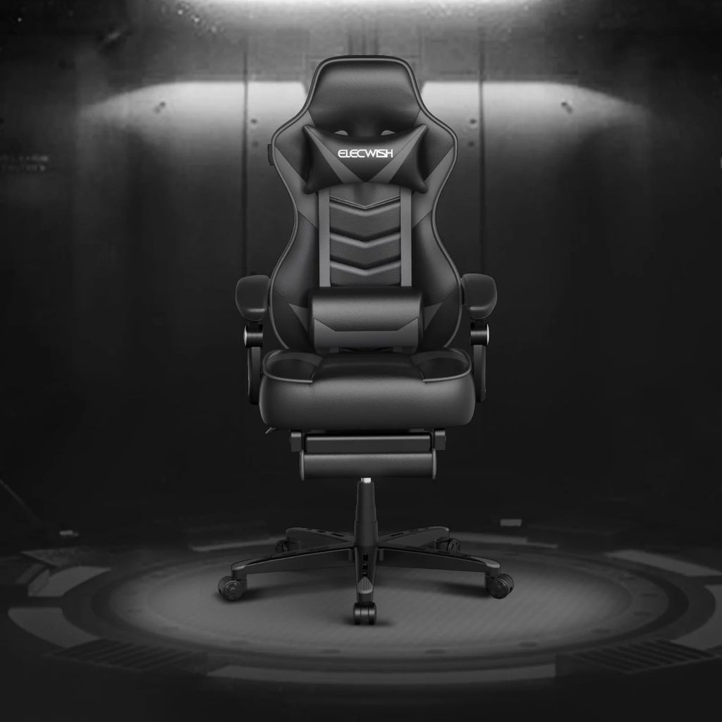 Gray Gaming Chair with Footrest W49862
