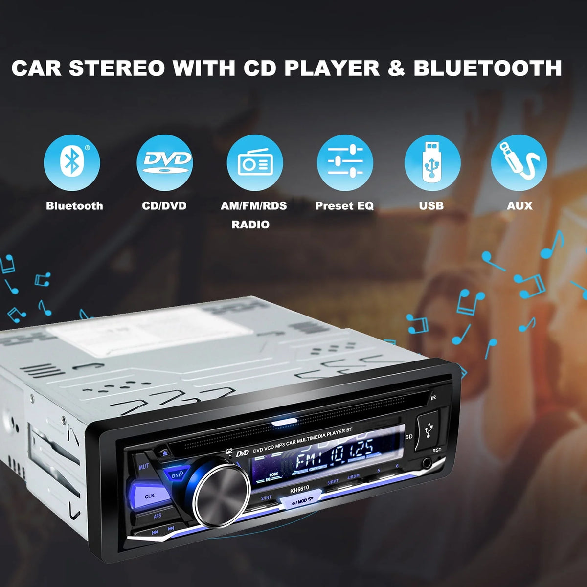 Single DIN Car Stereo with CD/DVD Player Bluetooth AM/FM Radio W3815