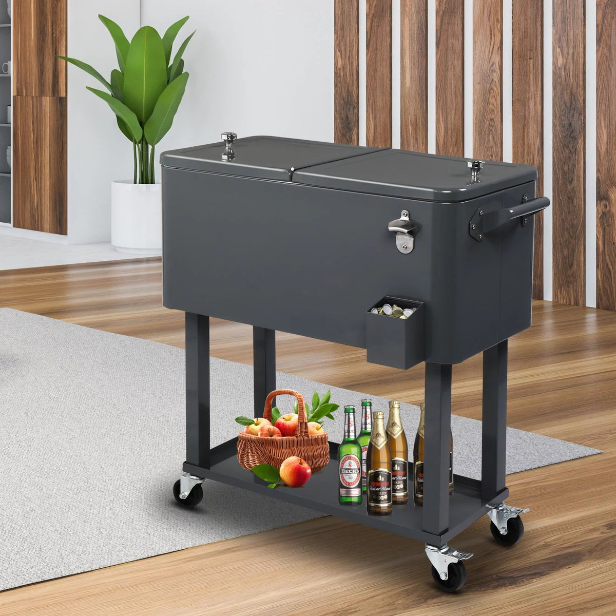 80QT Rolling Cooler Cart with Shelf Gray A230