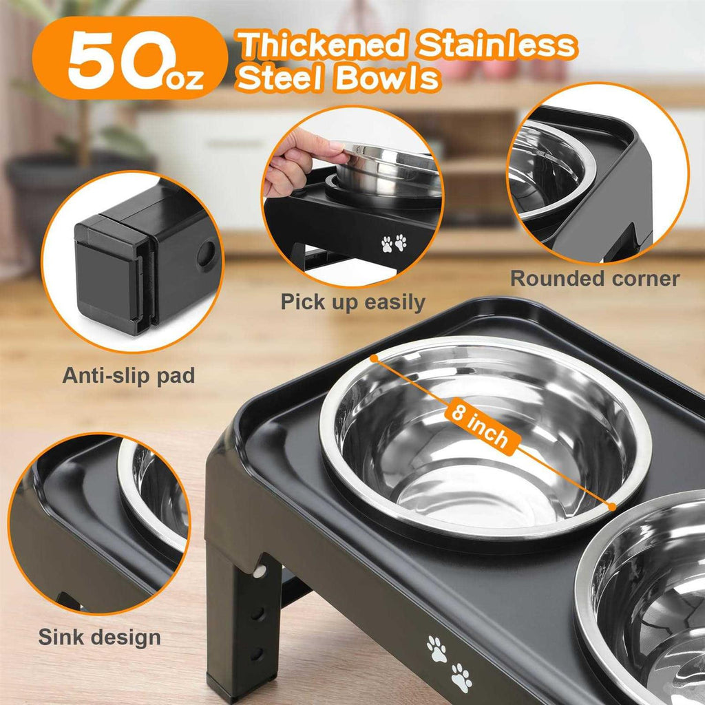 4 Height Adjustable Raised Dog Bowls with 2 Stainless Steel Bowls G693