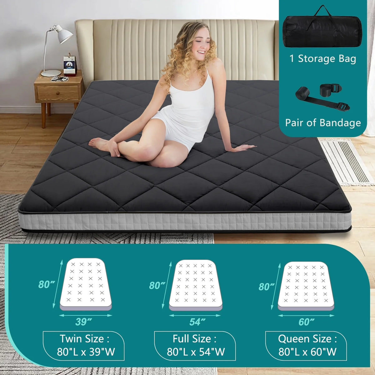 Japanese Floor Futon Mattress Grey Full Z156345