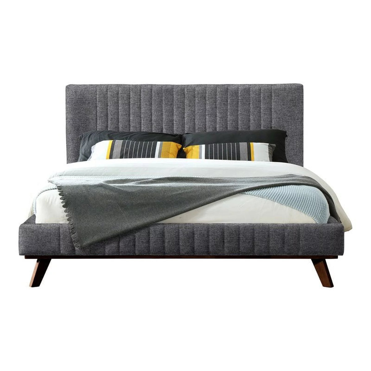 Queen Wood and Fabric Upholstered Platform Bed in Dark Gray P176