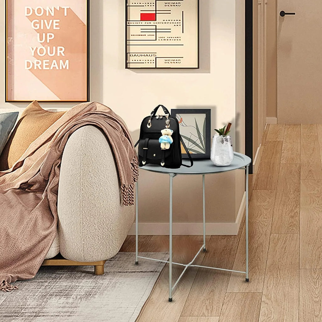 Black Round Metal Folding Tray Side Table C42697