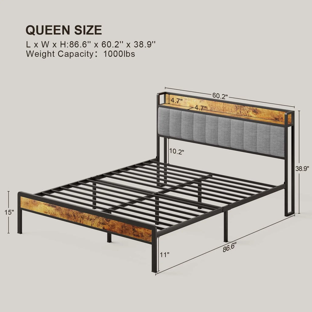Full Size Bed Frame with Storage Headboard F4788